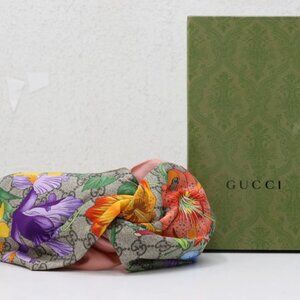 GUCCI GG Monogram Blooms Print Silk Floral Interlocked Twist Headband